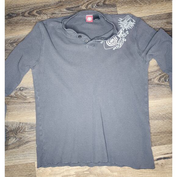 Element Men’s Long Sleeve Henley Shirt Size Medium Gray Graphic Shoulder Skate - Picture 3 of 5